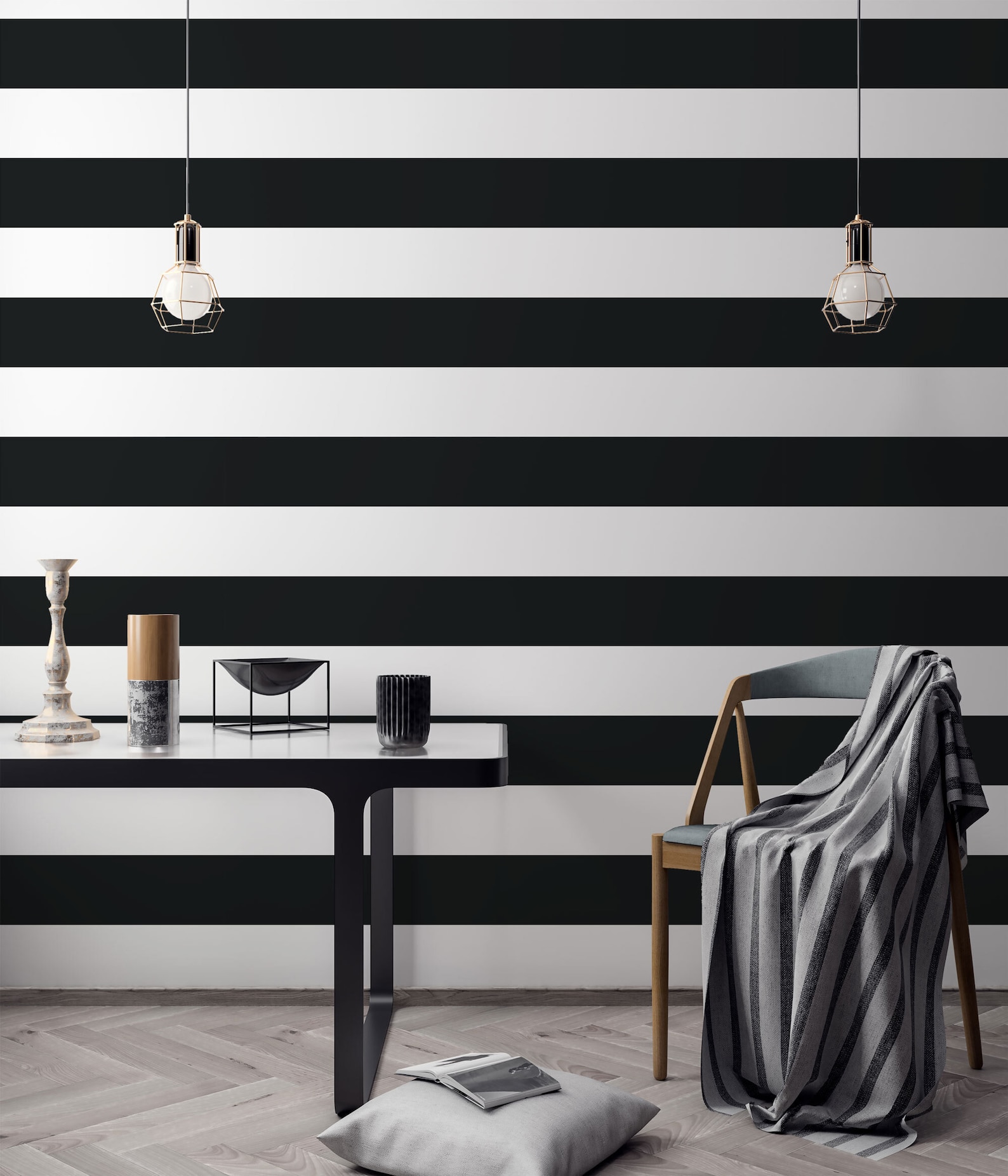 Black and White Horizontal Striped Removable Wallpaper / Bold Etsy