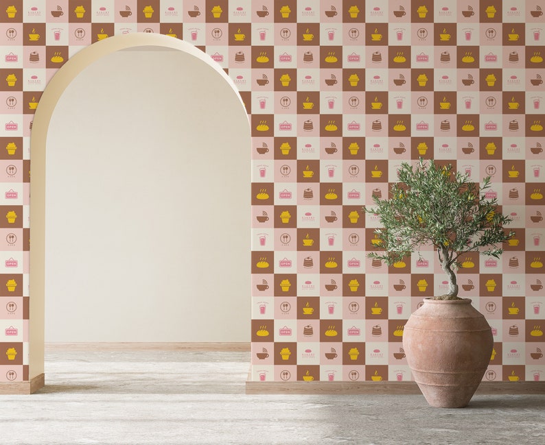 Pink Cafe Peel and Stick Wallpaper / Coffee Removable Etsy