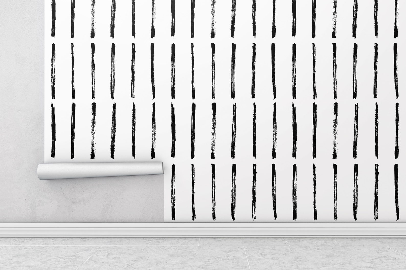 Brush stroke peel and stick wallpaper design / black and white | Etsy