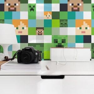 Colorful Gaming Peel and Stick wallpaper / Minecraft inspired Geometric Removable wallpaper / Colorful Traditional wallpaper
