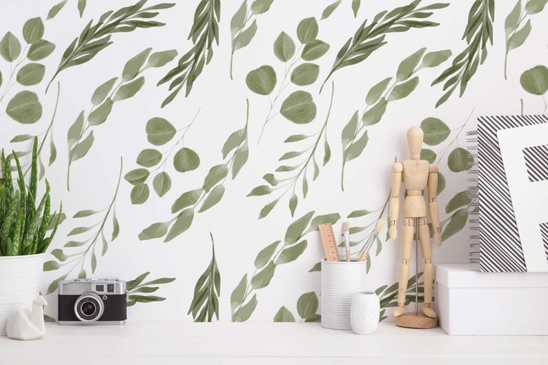Green leaf removable wallpaper / selfadhesive wallpaper with Etsy