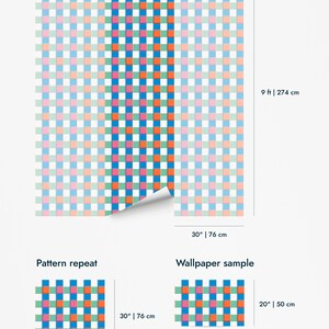 Colorful Check wallpaper - Peel and Stick Wallpaper or Non Pasted Wallpaper / Geometric Removable wallpaper / Colorful wallpaper image 10