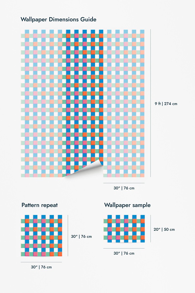 Colorful Check wallpaper - Peel and Stick Wallpaper or Non Pasted Wallpaper / Geometric Removable wallpaper / Colorful wallpaper image 10