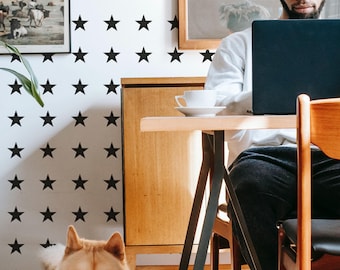Black and White Star Wallpaper: Geometric Motif Pattern (Non-Pasted, Pre-Pasted, Peel and Stick, Custom Colors & Sizes)