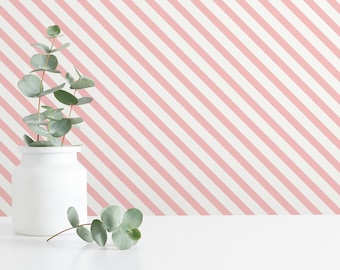Pink Striped Wallpaper: Diagonal Minimal Pattern (Peel and Stick or Non Pasted, Custom Colors & Sizes)