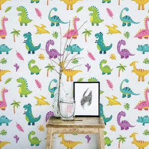 Children Dinosaur Peel and Stick wallpaper / Dino Removable wallpaper / Children wallpaper - Self-adhesive or Traditional