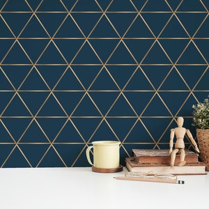 Blue Luxury Geometric Peel and Stick wallpaper / Art Deco Removable wallpaper / Blue wallpaper - Self-adhesive or Traditional