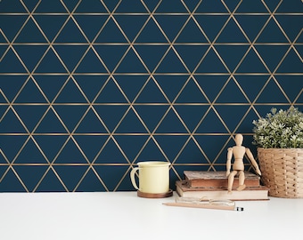 Blue Luxury Geometric Peel and Stick wallpaper / Art Deco Removable wallpaper / Blue wallpaper - Self-adhesive or Traditional