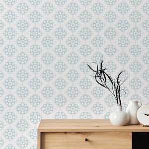 Blue Geometric pattern Removable wallpaper / Tile Peel and Stick wallpaper / Geometric wallpaper - Self-adhesive or Traditional