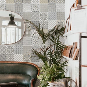 Beige and gray Tile pattern Removable wallpaper / Moroccan Peel and Stick wallpaper / Mosaic wallpaper - Self-adhesive or Traditional