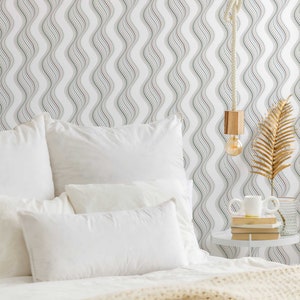Neutral waves wallpaper - Peel and Stick Wallpaper or Non Pasted Wallpaper / Striped Removable wallpaper / Pastel aesthetic wallpaper