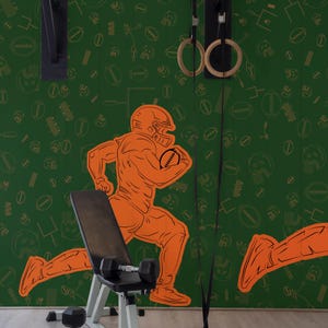 Carta da parati staccabile e adesiva con motivo football americano / murale sportivo verde / stampa murale con motivo football - rimovibile, autoadesiva o non incollata