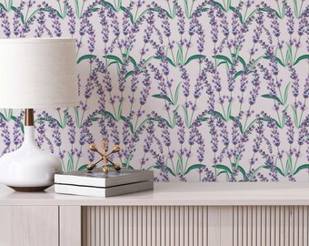 Purple Cute lavender Peel and Stick wallpaper / Botanical Removable wallpaper / Purple wallpaper - Self-adhesive or Traditional