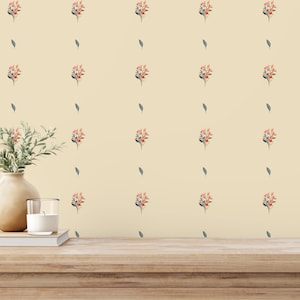 Yellow and green Floral Peel and Stick wallpaper / Minimalist Removable wallpaper / Yellow wallpaper - Self-adhesive or Traditional