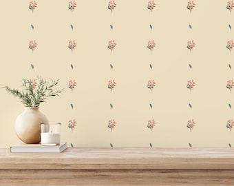 Yellow and green Floral Peel and Stick wallpaper / Minimalist Removable wallpaper / Yellow wallpaper - Self-adhesive or Traditional