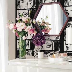 Comics Peel and Stick wallpaper / Eyes Removable wallpaper / Black wallpaper - Self-adhesive or Traditional