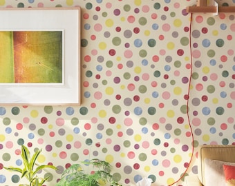 Watercolor Polka Dot Wallpaper: Fun Funky Pattern (Non-Pasted, Pre-Pasted, Peel and Stick, Custom Sizes)