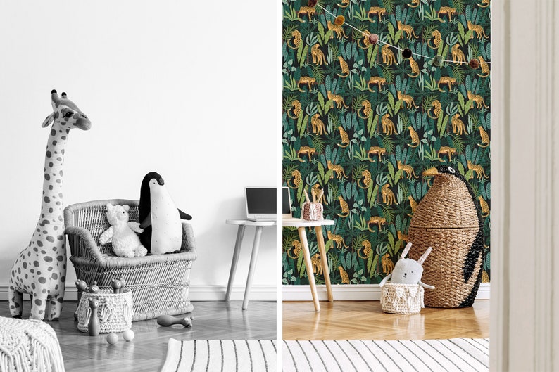 Jungle Peel and Stick Wallpaper / Tiger Removable Wallpaper / Etsy