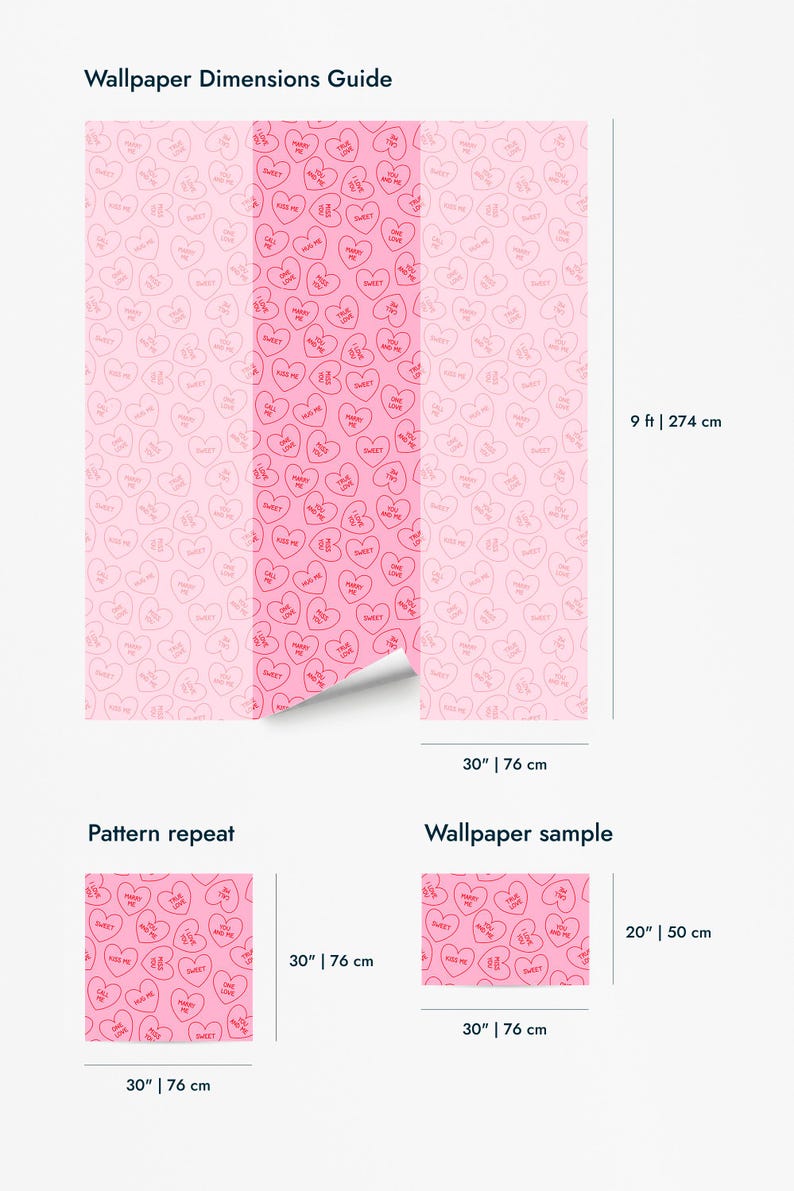 Pink Valentine Peel and Stick wallpaper / Heart Removable wallpaper / Pink wallpaper - Self-adhesive or Traditional image 11