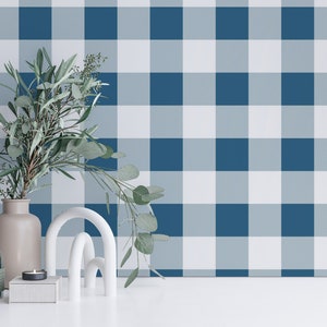 Blue and white Plaid Peel and Stick wallpaper / Gingham Removable wallpaper / Blue and white wallpaper - Self-adhesive or Traditional