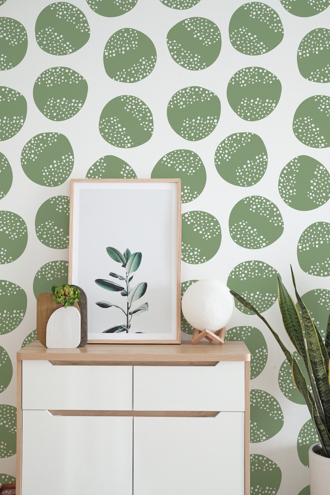 Green Circle Peel and Stick wallpaper / Scandi Removable wallpaper