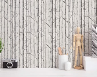 Tree Removable wallpaper / Self-adhesive or Traditional wallpaper with Birch Trees / Birch Peel and Stick wallpaper