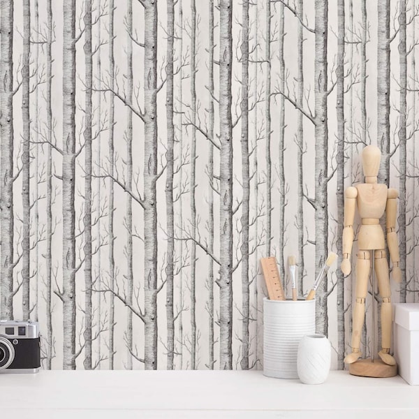 Tree Removable wallpaper / Self-adhesive or Traditional wallpaper with Birch Trees / Birch Peel and Stick wallpaper