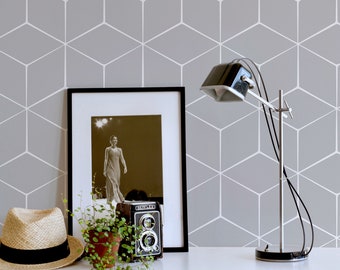 Gray Minimalist Hexagon Wallpaper: Architectural Geometric Pattern (Peel and Stick or Non Pasted, Custom Colors & Sizes)