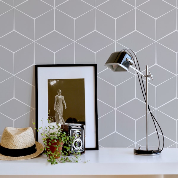Grey Hexagon Removable wallpaper / Hexagon Peel and Stick wallpaper / Geometric wallpaper - Self-adhesive or Traditional