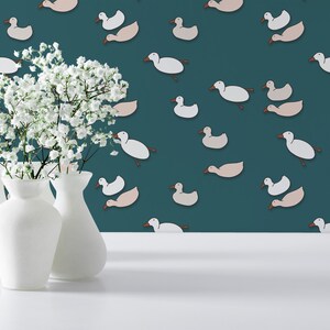 Cartoon Duck Peel and Stick wallpaper / Duck Removable wallpaper / Blue wallpaper - Self-adhesive or Traditional