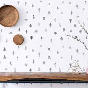 Black and white Small Tree Peel and Stick wallpaper / Boho Tree wallpaper - Self-adhesive or Traditional / Runes Nordic Removable wallpaper