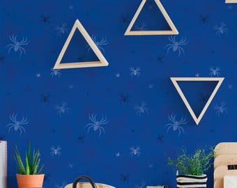 Blue Spiderweb Wallpaper: Spooky Pattern (Non-Pasted, Pre-Pasted, Peel and Stick, Custom Sizes)