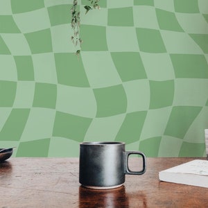 Green Trippy grid Peel and Stick wallpaper / Groovy Removable wallpaper / Green wallpaper - Self-adhesive or Traditional
