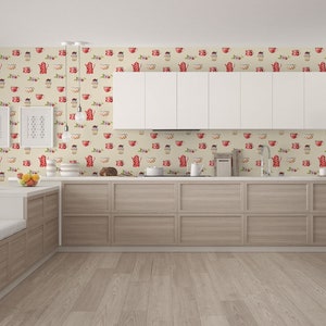 Kitchen Vintage Peel and Stick Wallpaper / Retro Removable Wallpaper ...