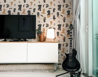 Neo Classical Statue Wallpaper: Boho Celestial Pattern (Non-Pasted, Pre-Pasted, Peel and Stick, Custom Sizes)