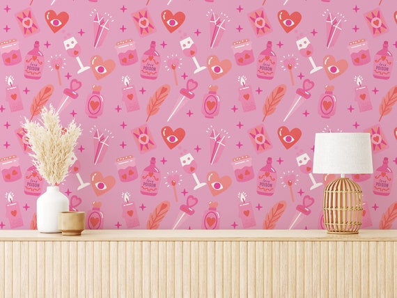 Pink Love Spell Wallpaper Peel and Stick Wallpaper or Non 