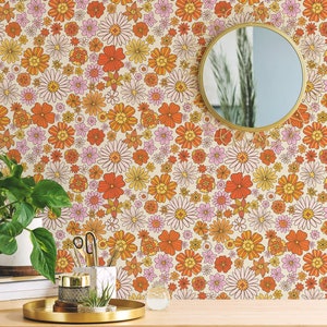 70s Retro Wavy Pattern Wallpaper ,Peel and Stick,Removable Wallpaper