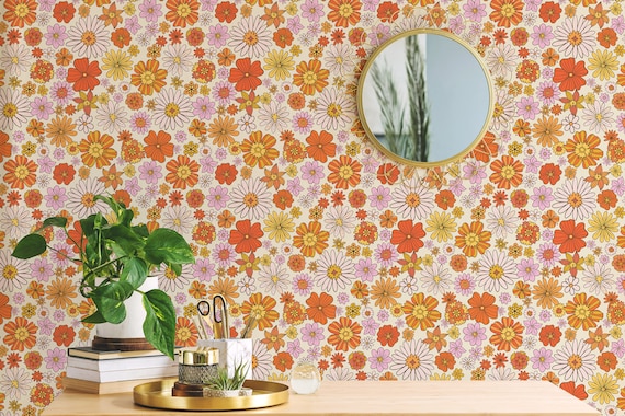 Peel  Stick Wallpaper 9ft x 2ft  Retro 70S Mod Rainbow Custom Removable  Wallpaper by Spoonflower  Walmartcom