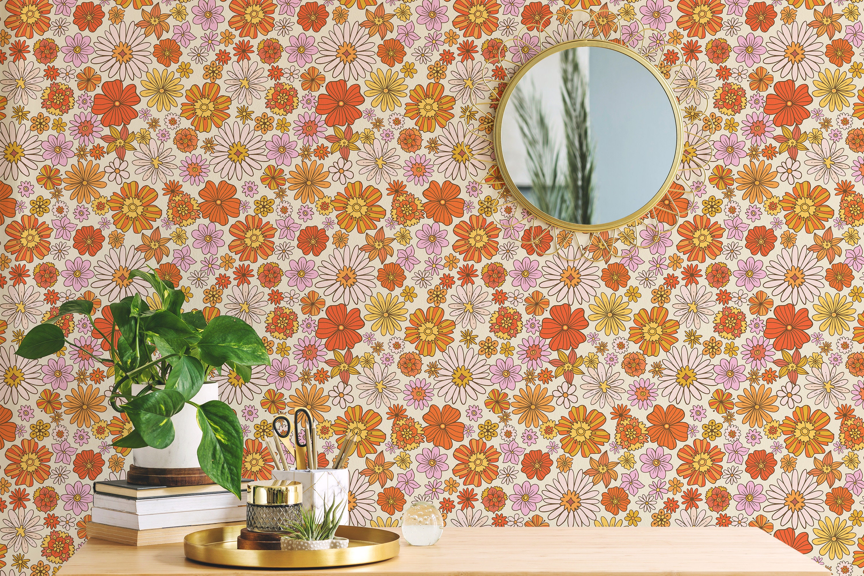 Buy 70s Flower Pink MidCentury Floral Wallpaper Online  Happywall