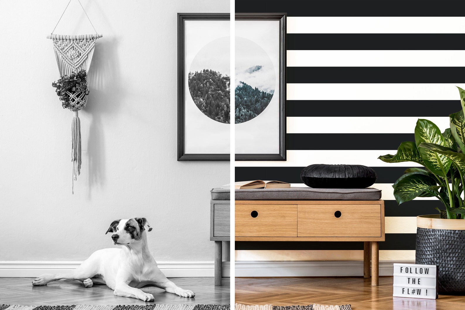 Black and White Horizontal Striped Removable Wallpaper / Bold Etsy