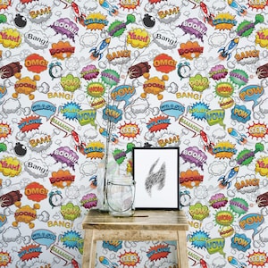 Kid Comic Peel and Stick wallpaper / Speech Bubble Removable wallpaper / Kid wallpaper - Self-adhesive or Traditional