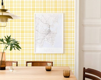 Yellow Plaid Peel and Stick wallpaper / Checkered Removable wallpaper / Tartan wallpaper - Self-adhesive or Traditional