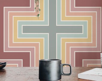 Pastel Retro Peel and Stick wallpaper / Geometric Removable wallpaper / Pastel wallpaper - Self-adhesive or Traditional