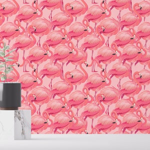 Pink Flamanigo Peel and Stick wallpaper / Bird Removable wallpaper / Pink wallpaper - Self-adhesive or Traditional