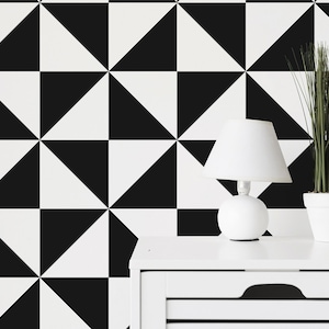 Triangle Peel and Stick wallpaper / Geometric Removable wallpaper / Black and white wallpaper - Self-adhesive or Traditional