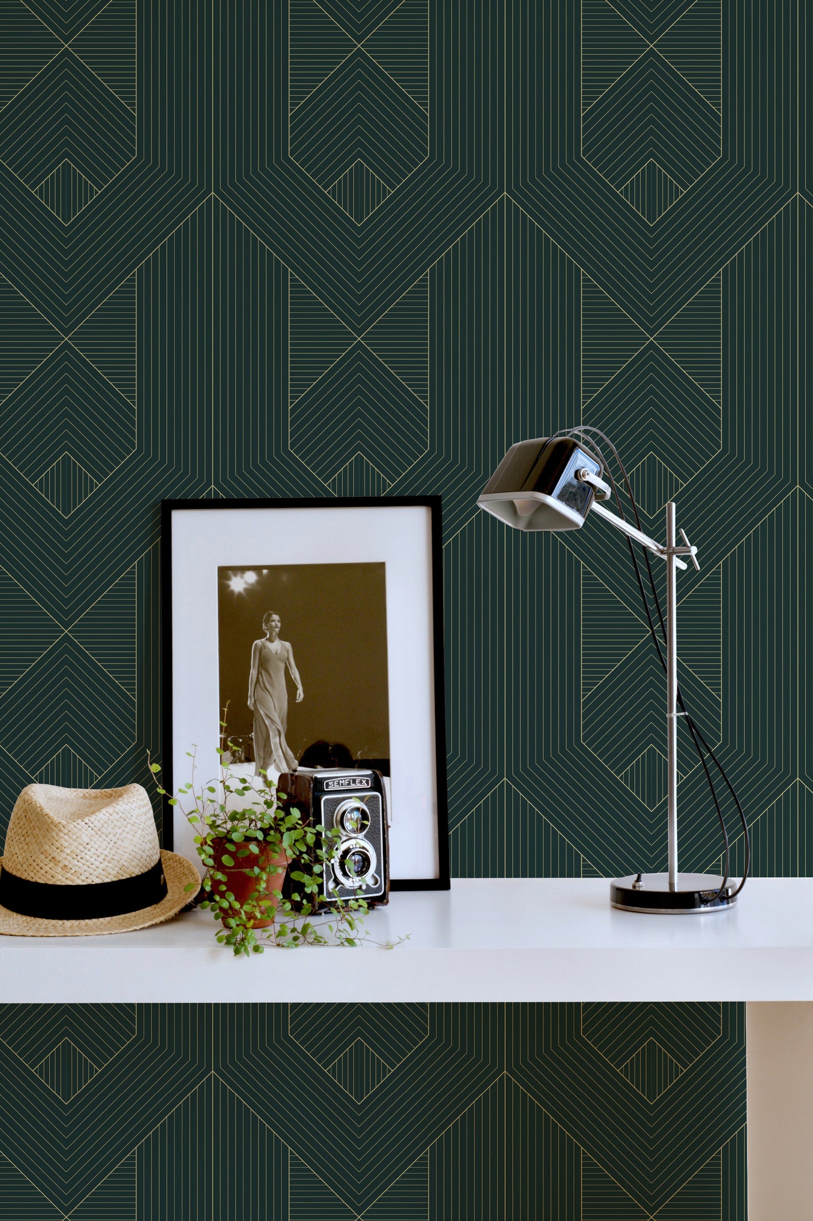 Green Art Deco Peel and Stick Wallpaper / Bold and Dark - Geometric ...