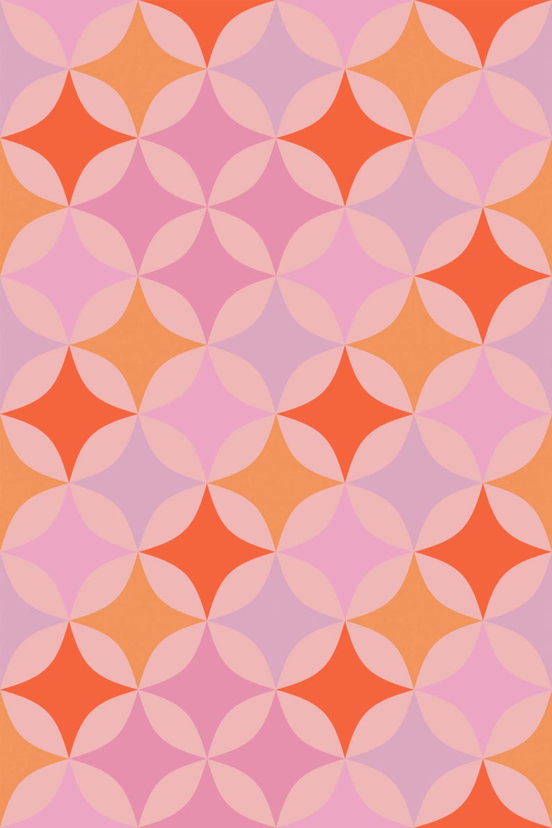 Pink Vintage Retro wallpaper - Peel and Stick Wallpaper or Non Pasted Wallpaper / Geometric Removable wallpaper / Pink wallpaper image 2
