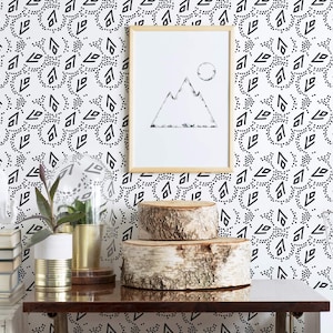 Black and white Abstract Peel and Stick wallpaper / Boho Removable wallpaper / Geometric wallpaper - Self-adhesive or Traditional