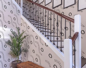 Black and White Dotted Line Wallpaper: Handdrawn Trail Design (Non-Pasted, Pre-Pasted, Peel and Stick, Custom Colors & Sizes)