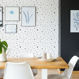 Star Peel and Stick wallpaper / Celestial Removable wallpaper / Black and white wallpaper - Self-adhesive or Traditional